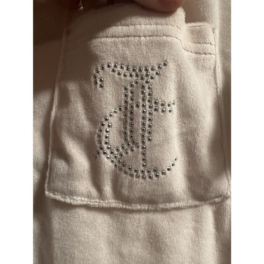 Juicy Couture Pajama Set Women Large Cream Velour Rhinestone 2pc Loungewear - Picture 3 of 10